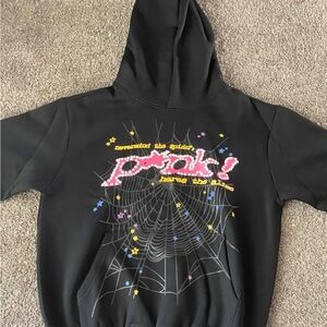 Punk Black Hoodie with Spider Web Design